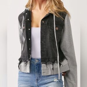 Risen Layered Terry Hoodie Denim Jacket